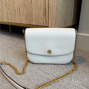 Tory Burch White Crossbody Bag with Gold Chain